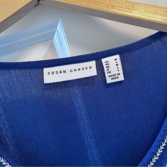 Navy Beach Cover Up Dress with white embroidery size M EUC - Picture 3 of 3